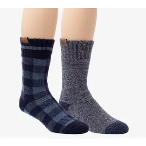 Deerfoams Men's 2Pr Pack Buffalo Plaid Twist Terry Lounge Sock