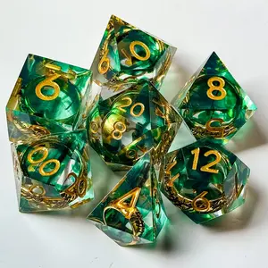 Multicolor Resin Dice Set with Gold Ring & Sharp Edges Durable Transparent Resin Material 7 Polyhedral Dice Ideal for RPGs Valentine's Day Gifts DND Romantic Adventures