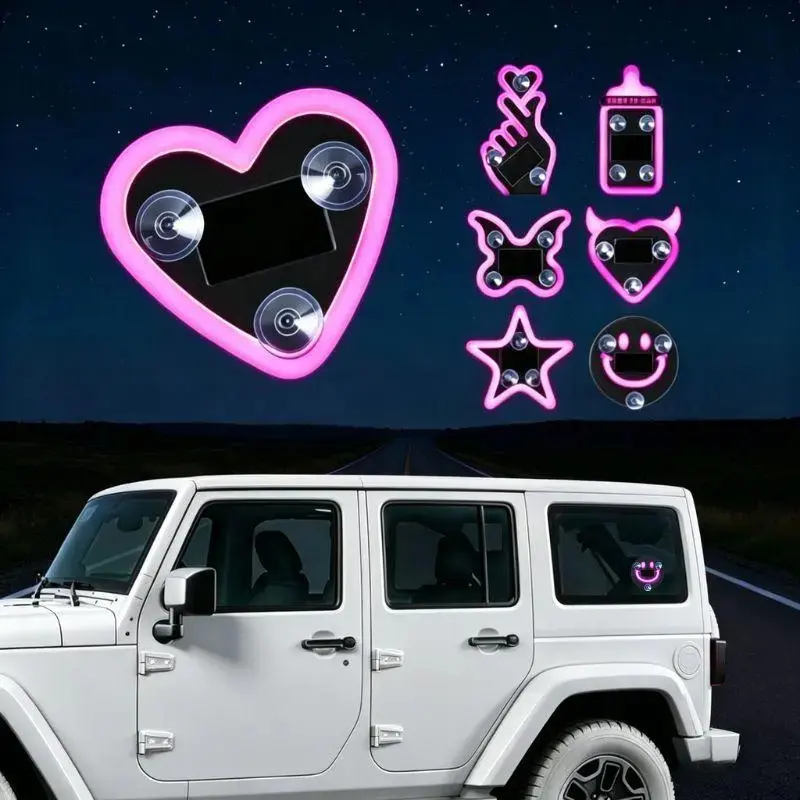 【Summerwins】Joytutus Solar-Powered Wireless LED Neon Light - Triangular Heart Shape C-Pillar Design Car Interior Lighting, Eco-Friendly Modern Auto Parts Accessories, Car Stuff LED Light, Car Light Embellishments, Girly Automotive Interior