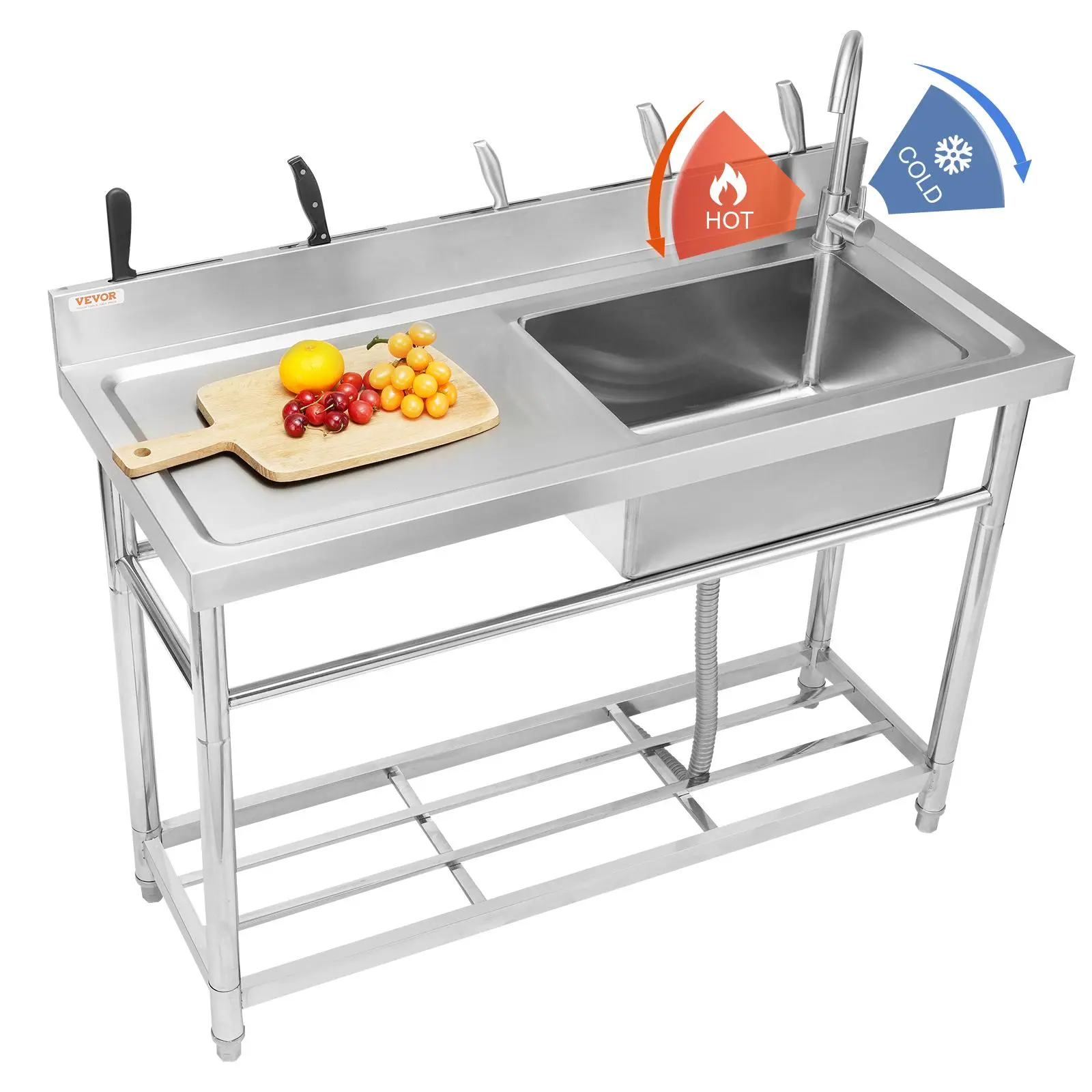 【summerfinds】VEVOR Stainless Steel Utility Sink, 1 Compartment Free Standing Small Sink w/Workbench Faucet & legs, 47.2 x 19.7 x 37.4 in Commercial Single Bowl Sinks for Garage, Restaurant, Laundry, NSF Certified