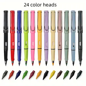 12 colored eternal pencils, permanent pencils, unlimited pencils with erasers, for writing, drawing and home office school supplies (including 12 pencils + 12 erasers + 24 replacement nibs)