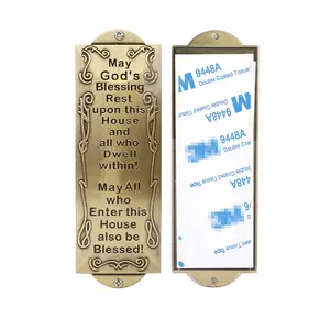 BRTAGG Metal Mezuzah For Door, Install Use Double-sided Tape, 6" High by 2" Wide for Front Door, Blessing House, Bless People, English Scripture, Easy Peel and Stick Mezuzahs Cover Jewish Gifts