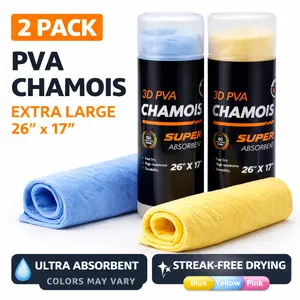 R.A. Car Drying Chamois 2-Pack (26x17in) - Ultra-Absorbent PVA Microfiber Towels for Cars - Streak-Free, Scratch-Resistant Cleaning with Storage Case - Essential Car Wash Kit Accessory