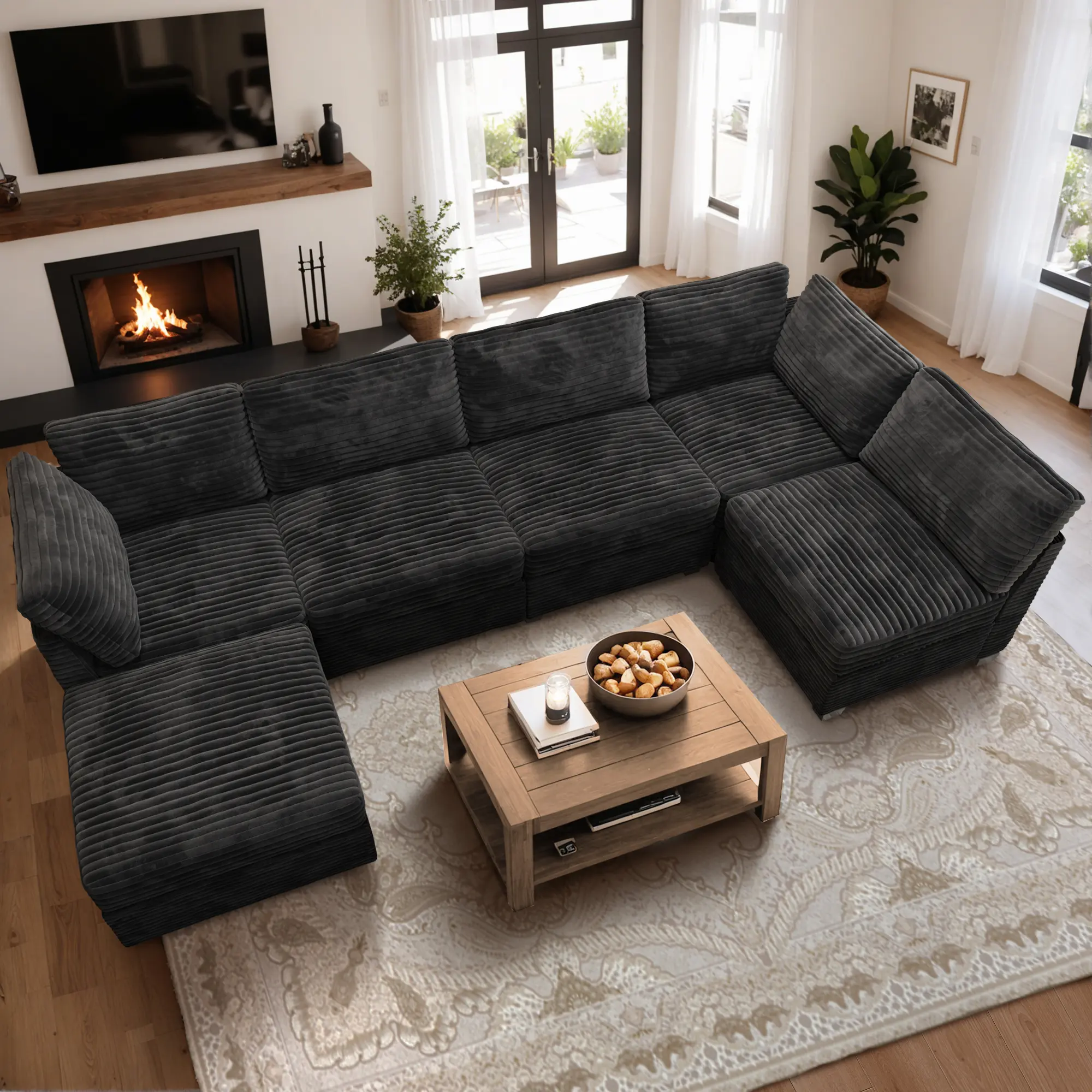 Black, 6 Seats, Sofa Bed