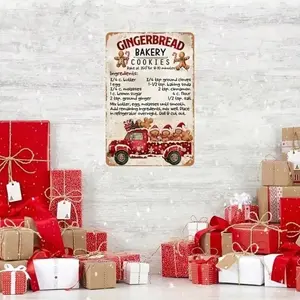 Aluminum Vintage Retro Christmas Gingerbread Bakery 12x8 Inch Wall Art Decor for Kitchen Cafe Bar Home