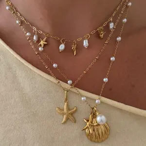 EVRY JEWELS Gold or Silver Plated Women's Hypoallergenic Starfish Necklace