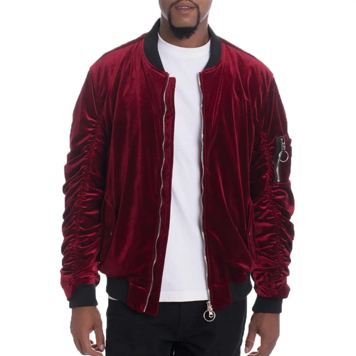 Velour Bomber Jacket w Scrunched Sleeve - (4 Variants)
