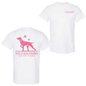 Wild Southern T-shirt, Pink Camo Hunting Dog Graphic Tee, Daily Casual Cotton Top for Men and Women