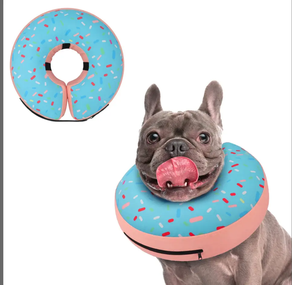 Supet Inflatable Dog Cone Collar – Soft Donut Recovery Collar for Dogs & Cats (Blue Sprinkle) -Medium