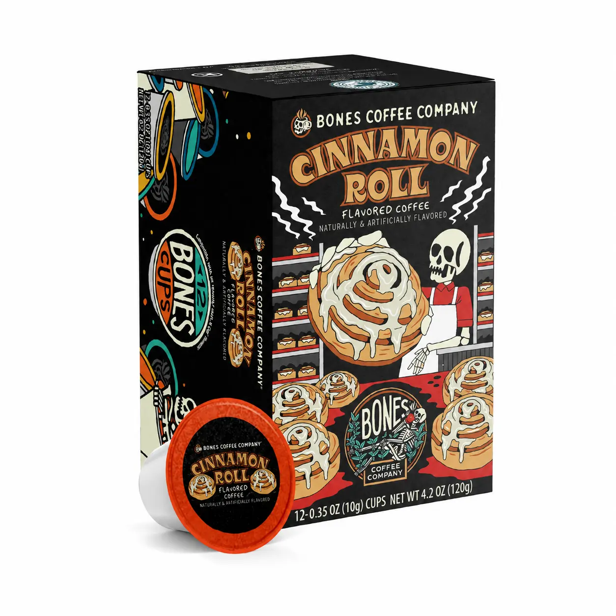Bones Coffee Company | Cinnamon Roll Flavored Coffee Pods - 12 Count Medium Roast Keurig Compatible Bones Coffee Company | Cinnamon Roll Flavored Coffee Pods - 12 Count Medium Roast Keurig Compatible