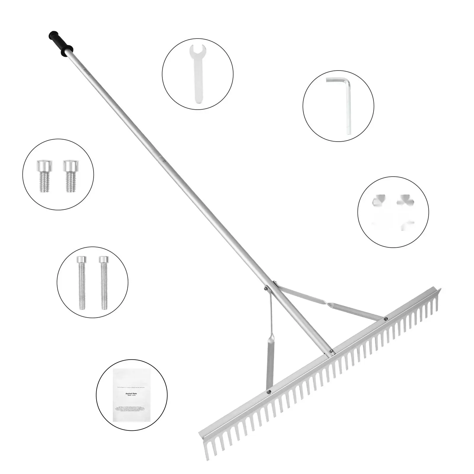Landscape Rake With 36-Inch Aluminum Head And 75-Inch Long Handle, Ideal For Loosening Soil, Lawn Care, Weeding Along Lake Edges, Garden Beds, Pond Margins, Debris Removal, Soil Aeration, Weeds, And Grass Maintenance Tools