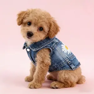 Daisy Denim Vest, Vest, Vest, Denim, Spring And Autumn Clothes, Teddy Bear, Teddy Bear, Pomeranian, Small Dog, Pet Dog Clothes
