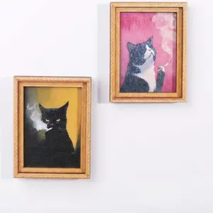 Bamboo Magnetic Funny Cat Fridge Magnet, Vintage Art Frame Kitchen Decor, Funky Home Decor, Unique Class of 2026 Graduation Gift, Cute Kitty Locker Accessory