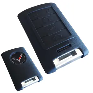 iJDMTOY Black Soft Silicone Smart Key Fob Cover Case, For Cadillac Escalade ATS CTS DTS XTS SRX, For Chevy C7 Corvette, etc