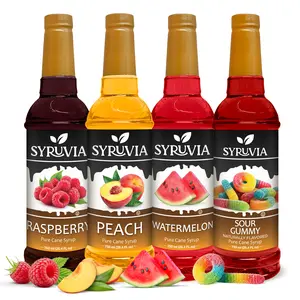 Syruvia Fruity Syrup Variety Pack – Raspberry, Peach, Watermelon & Sour Gummy Flavored Syrup – Perfect for Cocktails, Mocktails, Lemonades, Iced Tea & More – 25.4 Fl oz Bottles (4 Pack)