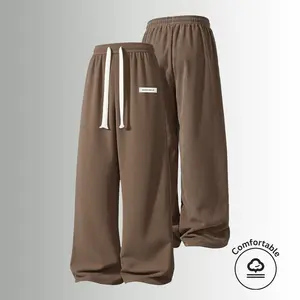 Men’s American vintage corduroy straight-leg pants—trendy, versatile brown casual long trousers with a drawstring waist and loose fit; simple, stylish men’s bottoms suitable for everyday wear and sports.