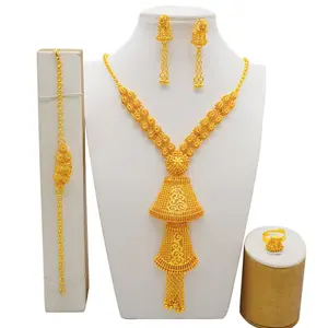 Newgold plated Floral Necklaces Earring Ring Bracelet 4-piece Day Jewelry Daily Party Necklace For Her Girlfriend Gifts
