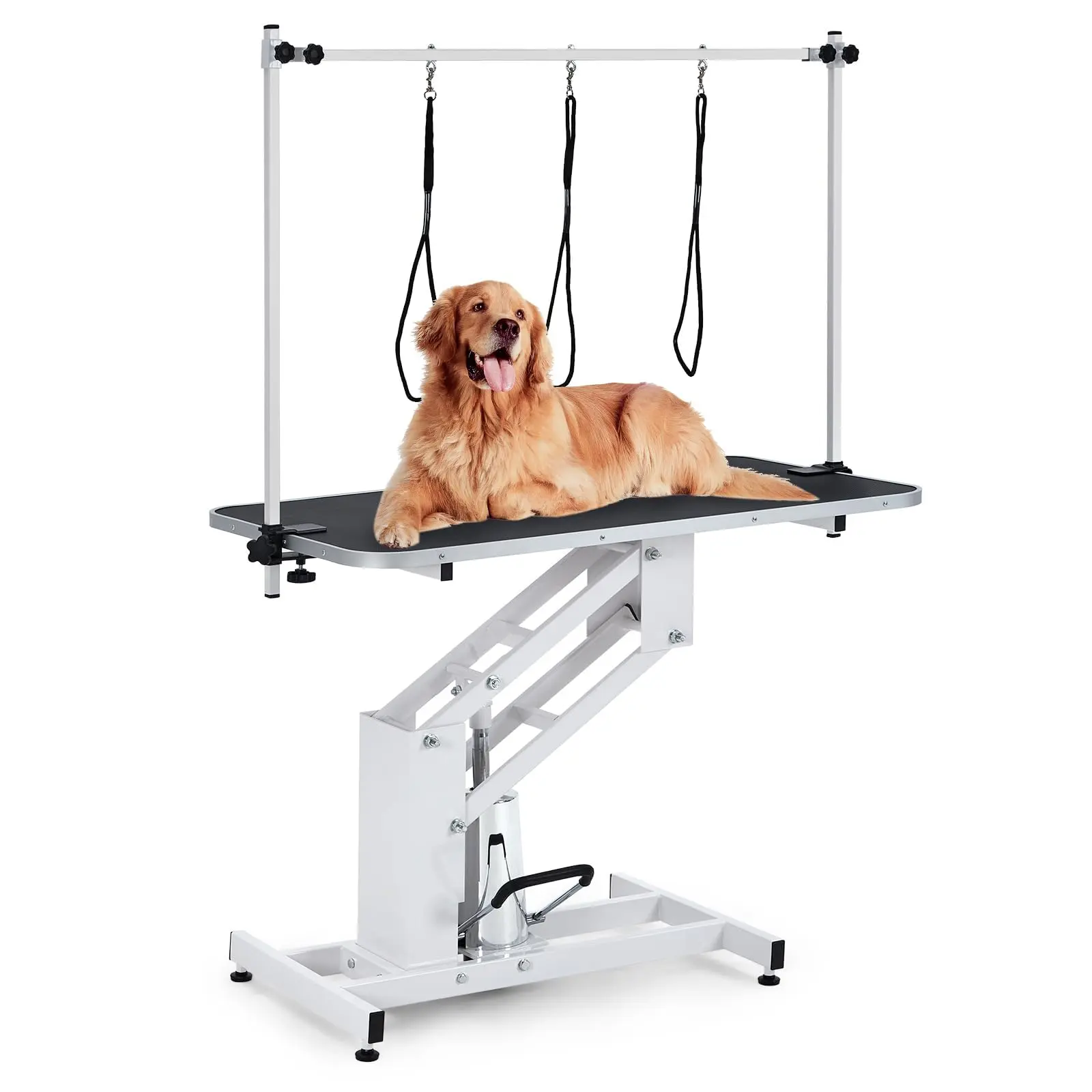 Garvee 43.3 in Hydraulic Dog Grooming Table, Professional Pet Grooming Table with Adjustable Overhead Arm & Noose, Height Range 22 in - 38.6 in, Maximum Capacity Up to 350 LB