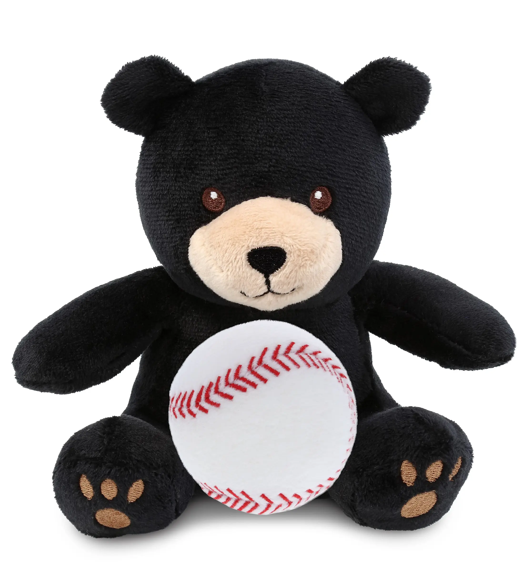 DolliBu Soft Huggable 6-Inch Black Bear Stuffed Animal with Baseball Plush - Cute-Shaped, Plush, Fluffy Stuffed Toy, Cute-Shaped Stuffed Toys, Plush Stuffed Toys