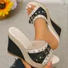 Vintage Y2K Wedge Heel Sandals for Women, Buckle Wedges, Rivet Buckle Straw Platform Design, Comfortable and Stylish Summer Footwear