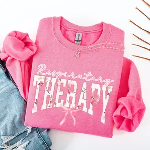 Coquette Respiratory Therapy T-SHIRT Or Sweatshirt, Pink Bow Coquette Respiratory Therapist Shirt, Respiratory Therapist  Tshirt Cotton Crewneck Fabric