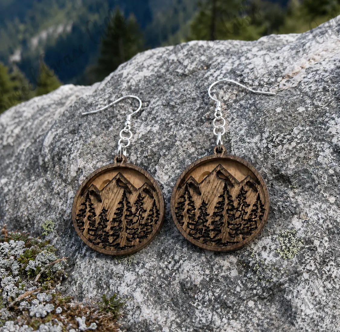 ️ Mountain Forest Wooden Earrings | Laser Cut Mountain Dangle Earrings | Nature Lover Jewelry | Rustic Outdoor Gift for Women