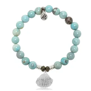 Robins Egg Agate Gemstone Bracelet with Seashell Sterling Silver Charm