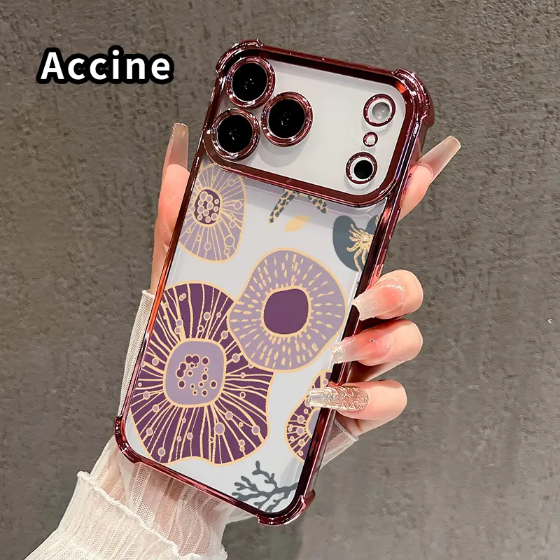 Phone Case for iPhone 17 16 Pro Max 15 Plus 14 13 12 11 E Air Sea - life Symphony Pattern Four Corner Airbag Electroplated Anti-Collision Protection Smartphone Cover