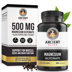 Ancient Bliss Magnesium Supplement - 30 Capsules per Container with Black Pepper Extract - Serving Size 2 - Organic & High Quality Ingredients