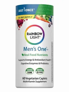 Rainbow Light Mens Multivitamin One + | 60 Caplets | Supports Energy & Antioxidant Health | with Real Food Nutrients, Digestive Enzymes & Probiotics