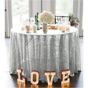 Round Tablecloth Silver 72 Inch Sequin Tablecloth Glitter Dessert Cake Tablecloth Silver Sequin Table Cover Cloth Sequin Overlay for Banquet Birthday Home Decoration