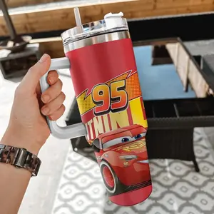 Lightning McQueen 40oz Tumbler, Custom Name Tumbler With Handle, McQueen 40oz Tumbler, Stainless Steel Mug