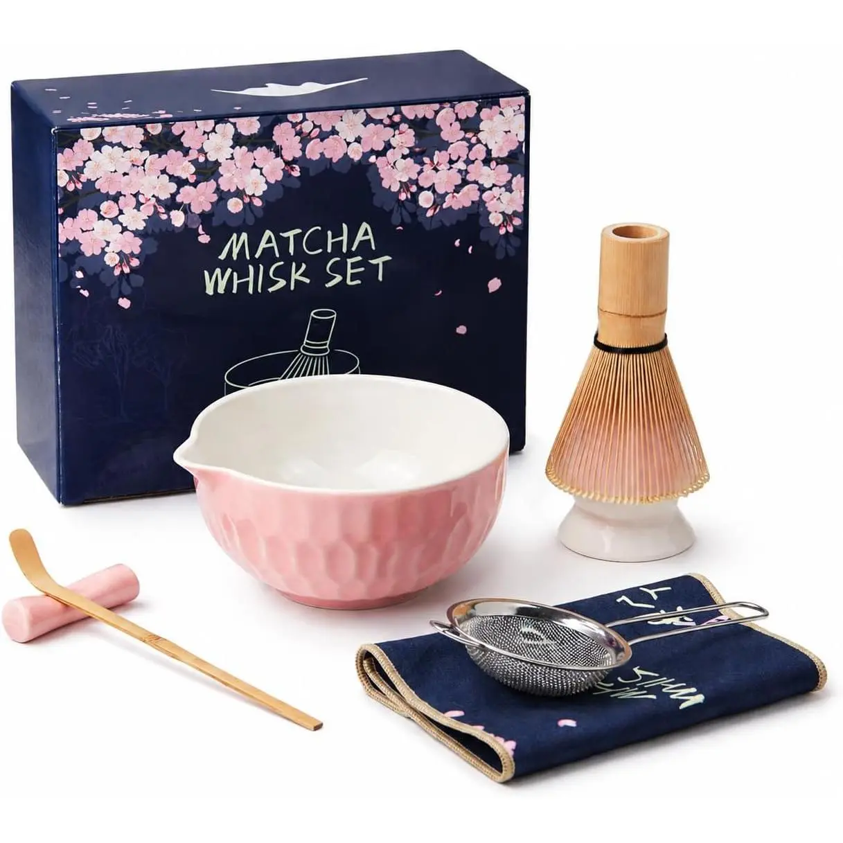 Matcha Whisk Set - Ceramic Matcha Bowl with Pour Spout,  Whisk, Whisk Holder, Scoop, Sifter -  Matcha Kit for Beginners ()