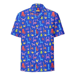 Unisex Oversized Short-Sleeve Casual Hawaiian Shirt, Balloon Animals Button-Up, Clowncore Kidcore Novelty Top, Birthday Party Gift