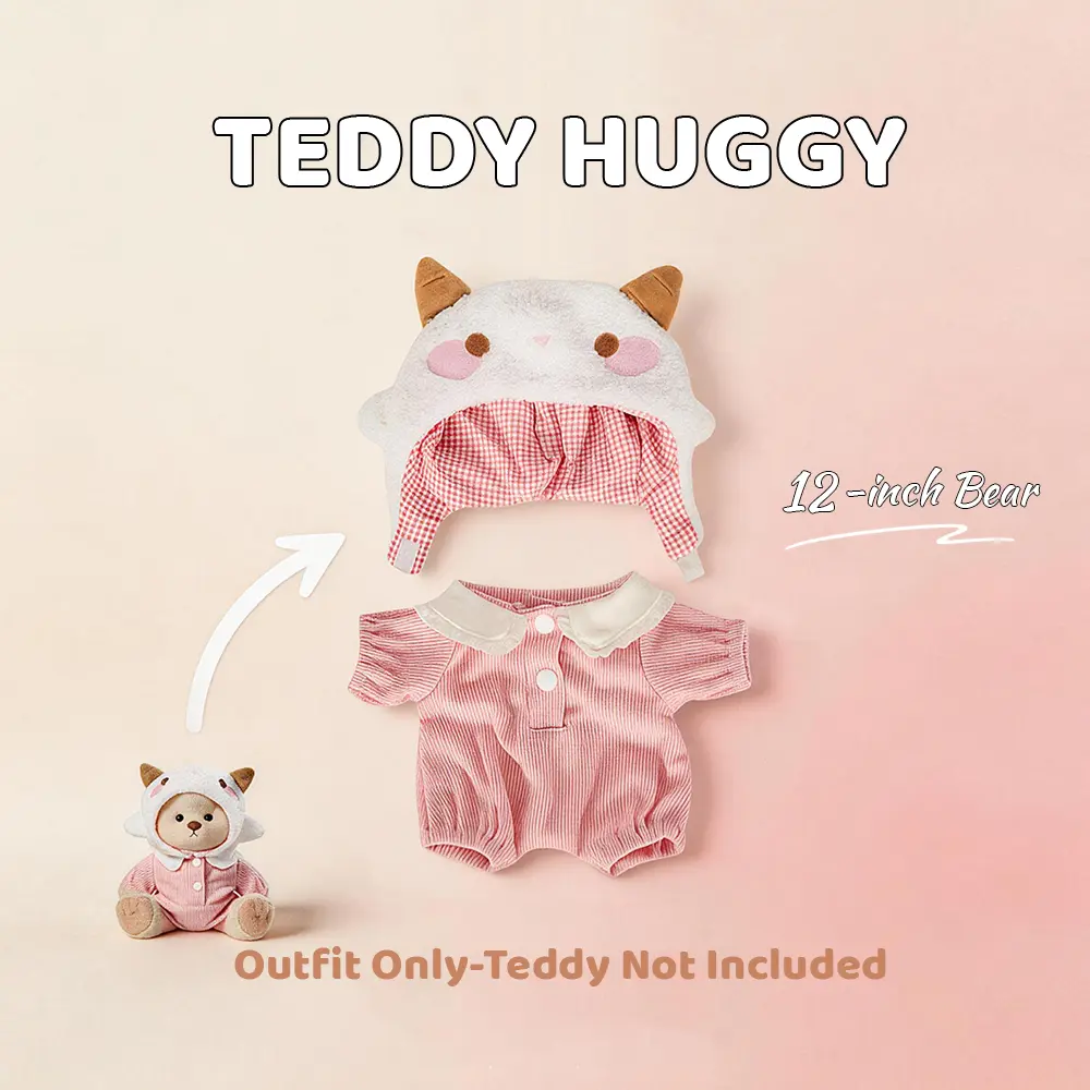 TEDDY HUGGY Pink Lamb Suspender Suit Teddy Bear Outfit - Soft Adorable Stuffed Clothes for 12-Inch Plush Bears, Fluffy Toy Accessory, Stuffed Animal Gift
