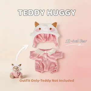 TEDDY HUGGY Cute Teddy Bear Series - Pink Little Lamb Overalls Set Paired with a Cute Teddy Bear - 12 Inches Tall - Soft Plush Toy with Movable Joints - The Perfect Gift for Any Age.