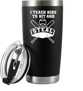 I Teach Kids to Hit and Steal Baseball Coach Gifts Baseball Players Funny Sports Lovers Vacuum Insulated Stainless Steel Tumbler with Removable Lid and Straw 20 oz Black 20 OZ Stainless Steel Tumbler
