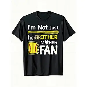 Kids Softball T-Shirt - "I'm Not Just Her Brother, I'm Her # 1 Fan" Slogan with Softball Bat & Ball Print, 100% Cotton Boys & Girls Tee (Ages 4-10) - Little League Outfit, Casual Apparel, Matching Gift for Brothers & (3-13Y)