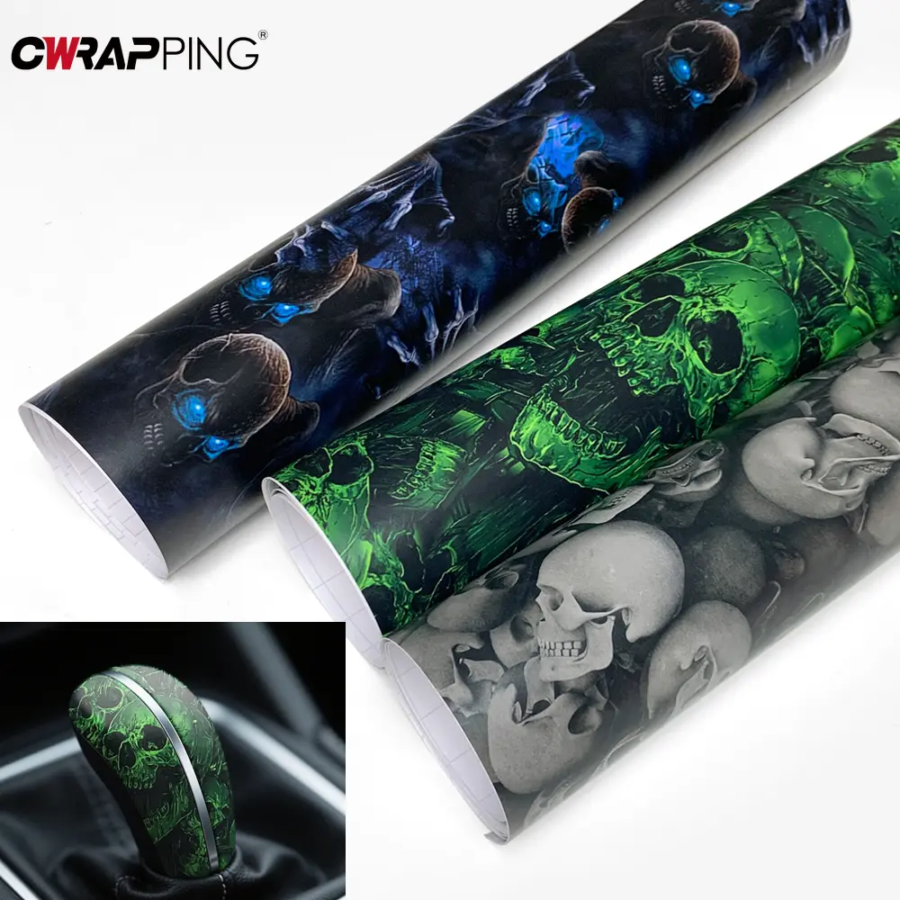 DIY Car Adhesive Vinyl Film for Motorcycle Vinyls Skull Texture Car Wraps Full Body Covering Waterproof Automotive Sticker Wrap