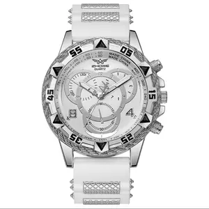 Men's Quartz Analog Watch with Silicone Band, White Dial, Date Function, Model: QUARTE, Suitable for Sports and Everyday Wear