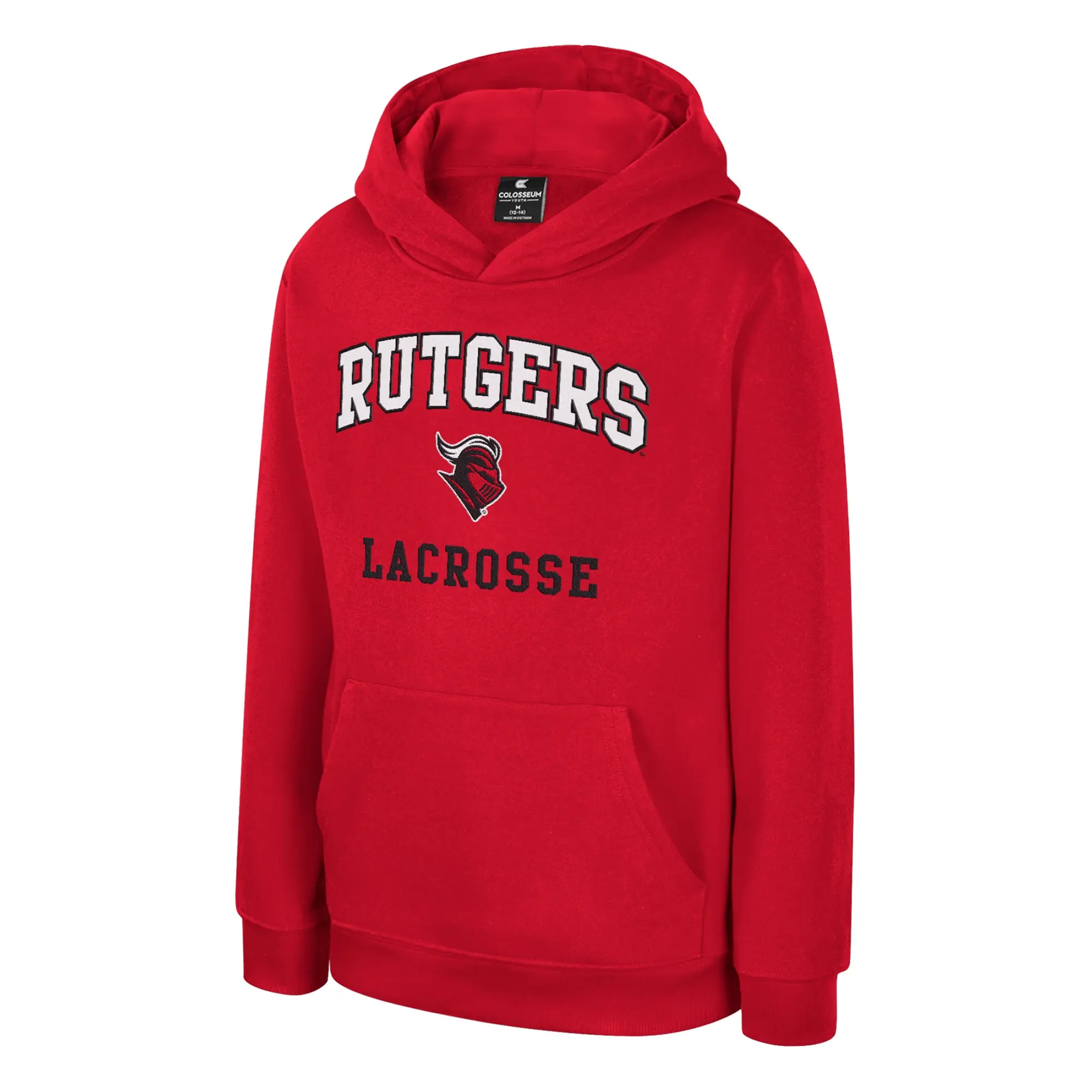Rutgers Youth Embroidered Lacrosse Hoodie, Menswear Tops, Kangaroo Pocket Sweatshirt, Sweatshirts, Cotton, Long Sleeve, Polyester