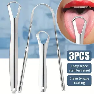 Three-Piece Stainless Steel Tongue Scraper & Spoon Set, Reusable Oral Cleaning Tools, Gift Box Included, Ideal for Travel, Men & Women, Tongue Cleaning Kit, Tongue Scraper Cleaner