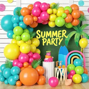 120-Piece Tropical Balloon Arch Kit with Hot Pink, Green, Orange, Teal, Blue, and Yellow Latex Balloons for Hawaiian Luau, Aloha Themed Parties, Birthdays, and Baby Showers