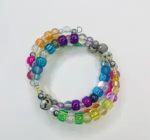 Handmade Inner Child Healing Wrap Bracelet Dalmatian Jasper & Pony Beads 3 Wrap Memory Wire Multi Wear Jewelry