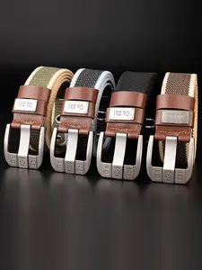 Mens, Canvas Elastic Fabric Woven Stretch Multicolored Braided Casual Business Belt for Golf Casual Pants Shirts Jeans