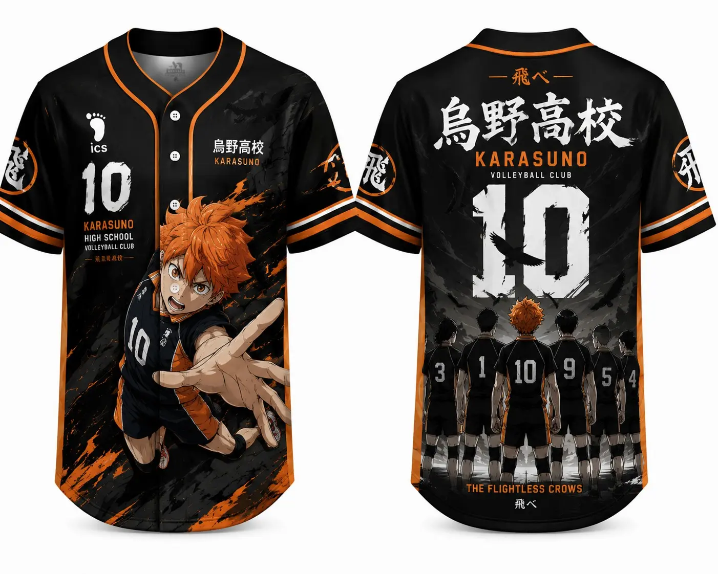 Hinata Shoyo Karasuno High School #10 Haikyuu Anime Baseball Jersey - Premium Ultra-Soft Breathable Button Down Streetwear Shirt, Perfect Cosplay & Otaku Gift