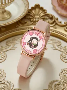 Ghost Slayer Theme Watch, Anime Peripheral Women Quartz Watch, Leather Strap Student Gift, Suitable for Daily Parties