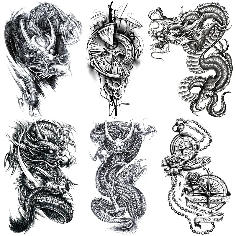 Waterproof Half Arm Dragon Tattoo Stickers, Large Tribal Style Temporary Tattoos for Men and Women, Body Art Decorations, Fake Tattoos, Aesthetic Tattoo Merch, Ephemeral Tattoos