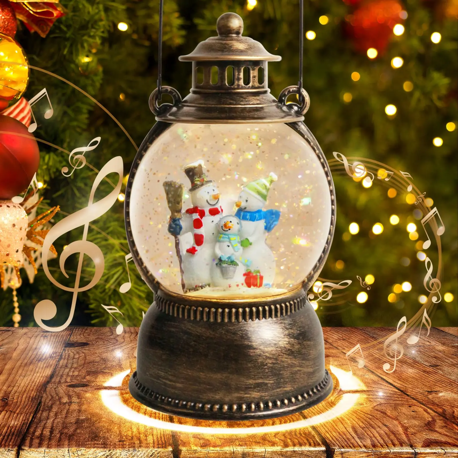 Christmas Cardinal Snow Globe 10.4In High, Cardinal Musical Snow Lantern Globe Lights with 6 Hour Timer and Batteries Powered,Retro Style Holiday Glitter Globe for Xmas Home Decoration and Santa Gifts