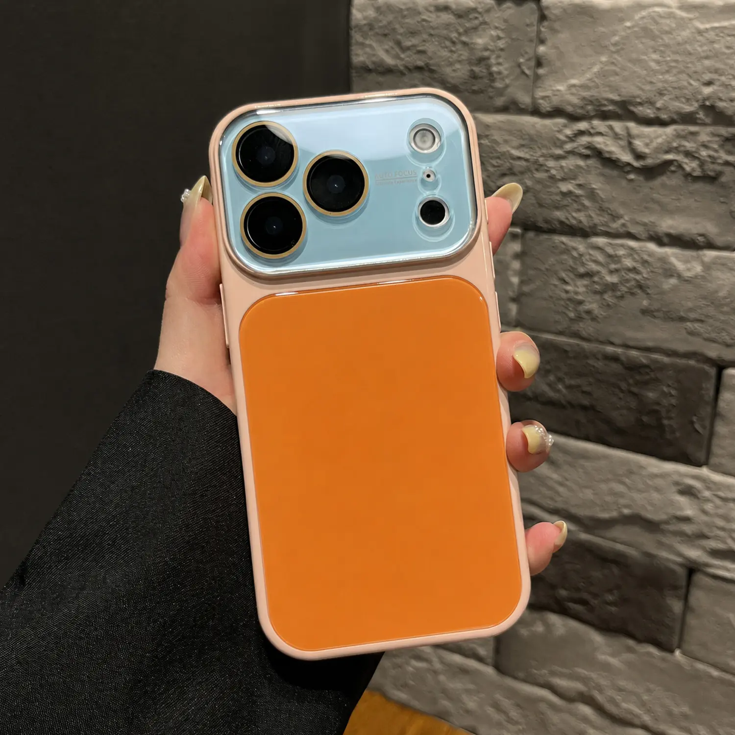 Contrast Three Tone Glossy Glass Phone Case for iPhone 17 16 15 14 Pro Pro Max, Built-In Full Camera Lens Protector Shockproof Anti-Fingerprint Dustproof Speaker Mesh Protective Cover With Double Lanyard Holes, Pastel Contrast Color Drop Proof Case